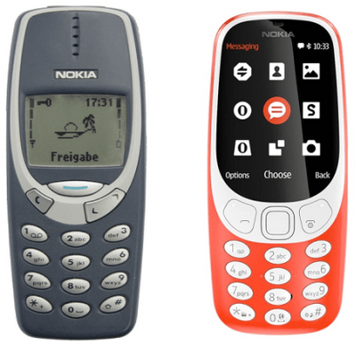 Nokia 3310 antigo (esq.) e novo.